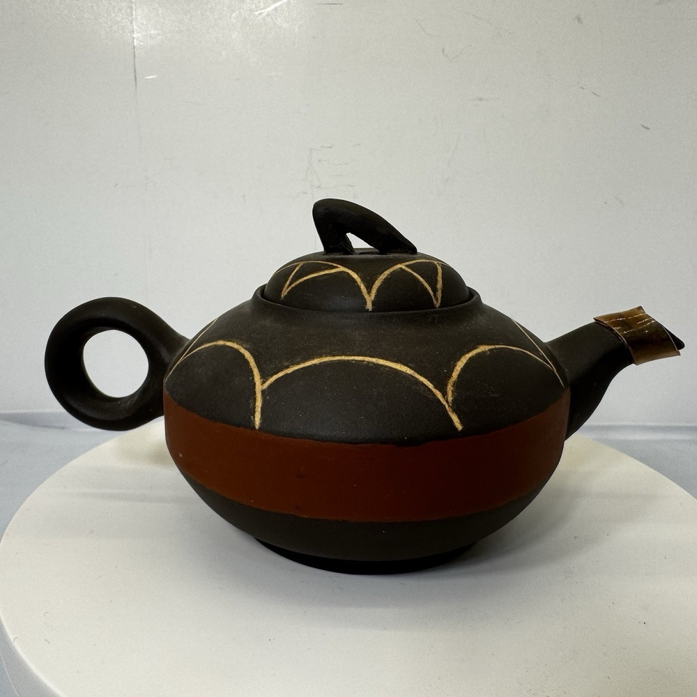 Vintage Chinese Yixing Purple Clay Teapot Art w/Design & Multiple Signatures